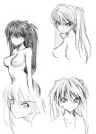  1girl character_sheet female monochrome neon_genesis_evangelion nipples nude school_uniform serious shuten_douji simple_background smile solo soryu_asuka_langley twintails white_background 