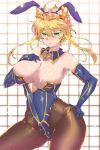  animal_ears aqua_eyes artoria_pendragon_(all) artoria_pendragon_(lancer) ass_visible_through_thighs bangs bare_shoulders blonde_hair blue_gloves blue_leotard blush braid breasts brown_legwear bunny_ears bunnysuit cleavage colored_eyelashes commentary_request contrapposto covered_navel cowboy_shot crown crown_braid curvy detached_collar elbow_gloves eyebrows_visible_through_hair fake_animal_ears fate/grand_order fate_(series) french_braid gloves gold_trim hair_between_eyes hand_on_hip highleg highleg_leotard highres hips large_breasts leotard long_hair nose_blush pantyhose parted_lips shiny shiny_clothes shiny_skin skin_tight standing strapless strapless_leotard sweatdrop wakura_(gcdan) 