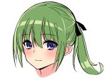  bangs black_ribbon blue_eyes blush closed_mouth copyright_request green_hair hair_ribbon looking_at_viewer nezuko ponytail portrait ribbon simple_background smile solo white_background 