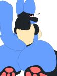  2018 anthro big_breasts big_butt blue_fur breasts bubble_butt butt canine confusion digital_media_(artwork) dog feet female from_behind_position fur hair huge_butt invalid_tag looking_at_viewer looking_back lucario mammal nintendo pawpads pok&eacute;mon pok&eacute;mon_(species) sex simple_background sitting thick_thighs traashmann video_games wide_hips 