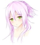  :o braid copyright_request eyebrows_visible_through_hair green_eyes hair_between_eyes jitome looking_at_viewer nezuko nude pink_hair portrait ringed_eyes simple_background solo white_background 