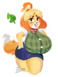  animal_crossing anthro big_breasts boosterpang breasts canine clothed clothing female huge_breasts isabelle_(animal_crossing) looking_at_viewer mammal nintendo open_mouth short_stack smile solo standing video_games voluptuous 