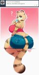  2018 anthro ask_blog big_breasts big_butt blue_eyes breasts butt cat clothed clothing digital_media_(artwork) english_text feline female food garfield_(series) hi_res looking_at_viewer looking_back mammal popsicle secretly_saucy solo sonja_(garfield) text thick_thighs tumblr wide_hips 