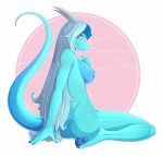 2018 anthro blue_eyes blue_hair blue_skin breasts female hair knight_dd lizard nipples reptile scalie smile solo 