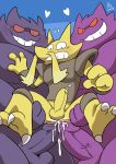  &lt;3 2018 3_fingers 3_toes alakazam anal anthro blue_background butt claws cum cum_in_ass cum_inside cum_on_butt digital_drawing_(artwork) digital_media_(artwork) duo erection gengar group group_sex male male/male mammal nintendo penis pok&eacute;mon pok&eacute;mon_(species) sex simple_background smile takataka teeth toe_claws toes vein veiny_penis video_games 