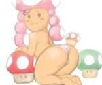  2018 big_butt blush butt clothing digital_media_(artwork) female humanoid looking_at_viewer looking_back mario_bros nintendo not_furry panties rear_view simple_background sin-buttons_(artist) solo toadette underwear video_games 