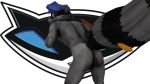  2018 3d_(artwork) anthro balls butt cane digital_media_(artwork) hat looking_back male malicekira mammal muscular muscular_male nude procyonid raccoon rear_view sly_cooper sly_cooper_(series) smile solo video_games 