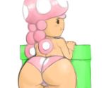  big_butt blush butt clothing digital_media_(artwork) female fungi_fauna humanoid looking_at_viewer looking_back mario_bros nintendo not_furry panties rear_view simple_background sin-buttons_(artist) solo toad_(mario) toadette underwear video_games 