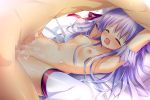  1girl blush breasts censored closed_eyes cum cum_in_pussy excessive_cum female_orgasm flower_knight_girl game_cg hair_ribbon hetero huei_nazuki long_hair mosaic_censoring nipples nude official_art open_mouth orgasm overflow penis purple_hair red_ribbon ribbon sawagikyou_(flower_knight_girl) sex shiny shiny_skin small_breasts spread_legs thighhighs vaginal white_legwear 