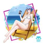  ayanami_rei beach bikini blue_hair dress glasses highres neon_genesis_evangelion red_eyes rei summer sundress swimsuit white_bikini 