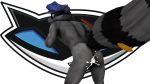  2018 3d_(artwork) anthro balls butt cane cum cum_in_ass cum_inside cum_on_butt digital_media_(artwork) hat looking_back male malicekira mammal muscular muscular_male nude procyonid raccoon rear_view sly_cooper sly_cooper_(series) smile solo video_games 