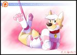  2017 4_toes anthro avery_(vir-no-vigoratus) bdsm blush bondage bound briefs brown_nose canine clothed clothing collar corgi digital_drawing_(artwork) digital_media_(artwork) dog english_text fur hair hindpaw leash male mammal multicolored_fur name_tag patreon pawpads paws pink_pawpads pink_underwear red_collar simple_background smile solo straitjacket tan_fur text toes two_tone_fur underwear vir-no-vigoratus white_fur white_hair 
