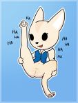  aggressive_retsuko anthro bottomless canine clothed clothing english_text female fennec fenneko fox hindpaw laugh mammal navel paws pussy solo spreading text zeldrith 