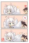  +++ 2girls 3koma absurdres animal_ear_fluff animal_ears azur_lane blush breasts check_commentary cleavage comic commentary_request crossover fox_ears fox_tail heart highres japanese_clothes kaga_(azur_lane) kaga_(kantai_collection) kantai_collection kitsune long_hair multiple_girls namesake open_mouth short_hair silent_comic smile sparkle spoken_heart tail tail_hug tail_wagging taisa_(kari) translated white_hair 