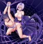  1boy 1girl blue_hair bondage couple draltruist femdom kurusu_kimihito monster_girl monster_musume_no_iru_nichijou nude pegging rachnera_arachnera spider_girl spider_web strap-on 