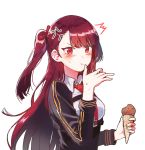  :t anger_vein angry bangs blazer blush braid breasts chizu_(cheese) collared_shirt embarrassed finger_licking food french_braid girls_frontline gloves hair_ribbon half_updo hand_up holding holding_food ice_cream ice_cream_cone jacket large_breasts licking long_hair looking_at_viewer necktie one_side_up purple_hair red_eyes red_neckwear ribbon shirt sidelocks simple_background solo strap striped striped_shirt surprised sweat tsundere upper_body very_long_hair wa2000_(girls_frontline) white_background white_shirt 