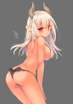  ass black_panties blush braid breasts french_braid grey_background hair_over_breasts highres horns large_breasts long_hair looking_at_viewer looking_back mao_(alepricos) mole mole_on_breast o3o original panties pointy_ears red_eyes silver_hair simple_background solo underwear 