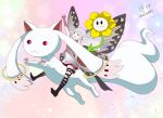  :3 aerie_(bravely_default) arm_up bangs blunt_bangs bravely_default:_flying_fairy bravely_default_(series) butterfly_wings closed_eyes crossover elbow_gloves fairy fairy_wings fingerless_gloves flower flower_pot flowey_(undertale) gloves kyubey long_hair mahou_shoujo_madoka_magica minigirl multiple_crossover pointy_ears red_eyes sasha_gladysh signature silver_dress silver_hair smile trait_connection triangle_mouth undertale wings 
