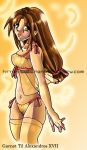  1girl blush breasts brown_eyes brown_hair choker erect_nipples final_fantasy final_fantasy_ix garnet_til_alexandros_xvii lingerie lips maaya_chan navel panties side-tie_panties square_enix square_soft thighhighs thighs yellow_panties 