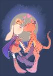  &lt;3 2018 anthro bianca_(spyro) blonde_hair blush breasts cape cheetah clothed clothing digital_media_(artwork) dress duo eyes_closed feline female fur hair hand_holding hi_res hunter_(spyro) kissing lagomorph long_ears male male/female mammal moon nude pink_nose rabbit romantic_couple sky smile sony-shock spyro_the_dragon star starry_sky tongue video_games yellow_fur 