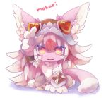  animal_ears blush character_name chibi eyebrows_visible_through_hair furry heart hikky looking_at_viewer mokuri parted_lips pink_eyes pink_hair purin9987 sitting solo tail wariza 