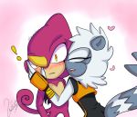  ! &lt;3 anthro blush chameleon clothed clothing espio_the_chameleon fansonicsilvaze female fur grey_fur horn invalid_tag lemur lizard male male/female mammal primate reptile scalie signature smile sonic_(series) tangle_the_lemur 