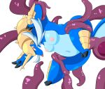  belly blue_body breasts busty_feral claws female feral horn navel nintendo nipples nude open_mouth pok&eacute;mon pok&eacute;mon_(species) samurott simple_background solo spread_legs spreading tears tentacles video_games ほし 