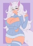  animal_humanoid big_breasts blush breasts canine clothing eyewear female fox freckles glasses hair hi_res huge_breasts huge_hips humanoid jennifer_white kammymau keyhole_turtleneck legwear mammal socks solo sweater thick_thighs 