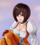  black_hair bodysuit breasts cleavage commentary_request final_fantasy final_fantasy_ix garnet_til_alexandros_xvii gloves haya_(ahalf) jewelry lips looking_at_viewer necklace orange_bodysuit short_hair smile solo 