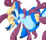  belly blue_body breasts busty_feral claws female feral horn navel nintendo nipples nude open_mouth pok&eacute;mon pok&eacute;mon_(species) samurott simple_background solo spread_legs spreading tears tentacles video_games ほし 