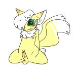  anthro balls cub erection fur green_eyes humanoid kneeling male meowstic nervous nintendo nipples penis pok&eacute;mon pok&eacute;mon_(species) shiny_pok&eacute;mon simple_background sleepytoy small_balls small_penis solo sweat toy_(sleepy_toy) vein video_games white_background yellow_fur young 