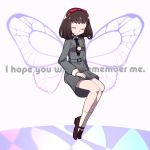  butterfly_wings closed_eyes do_m_kaeru english grey_background invisible_chair jewelry mary_janes neckerchief necklace persona persona_1 school_uniform shoes short_hair simple_background sitting smile solo sonomura_maki st._hermelin_school_uniform wings 
