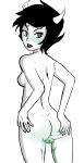  anus black_hair blush butt crablouse female hair homestuck humanoid kanaya_maryam looking_at_viewer looking_back mammal ms_paint_adventures not_furry nude open_mouth pussy pussy_juice simple_background solo standing troll_(homestuck) 