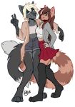  2018 anthro barefoot blonde_hair blue_eyes brown_hair canine clothed clothing digital_media_(artwork) duo female hair kaitycuddle male mammal red_panda simple_background 