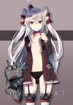  amatsukaze_(kantai_collection) arm_behind_back bangs black_choker black_panties blush breasts buttons chamnaitu choker collarbone commentary english english_commentary eyebrows_visible_through_hair garter_straps grey_background hair_between_eyes hair_tubes hat highres kantai_collection long_hair long_sleeves looking_at_viewer machinery mini_hat navel no_bra open_clothes open_mouth open_shirt panties rensouhou-kun rigging sailor_collar see-through side-tie_panties silver_hair small_breasts smoke solo standing striped striped_legwear sweatdrop thighhighs two-tone_background two_side_up underwear very_long_hair windsock yellow_eyes 