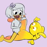  anthro anthro_on_anthro avian bird brown_eyes cartoon_network crossover duck ducktales ducktales_(2017) fairy female female/female hair hair_bow hair_ribbon happy happy_sex leg_glider_position nude penny_fitzgerald purple_background pussy raised_leg ribbons sex short_hair simple_background smile spread_legs spreading the_amazing_world_of_gumball tribadism unknown_artist webby_vanderquack young 