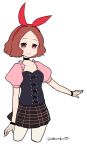  brown_eyes brown_hair choker do_m_kaeru hair_ribbon hairband looking_at_viewer okumura_haru pantyhose persona persona_5 persona_5:_dancing_star_night persona_dancing ribbon short_hair smile white_legwear 