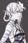  bandaged_arm bandages bangs braid closed_mouth flower from_side grey_background hair_flower hair_ornament hairband hankuri kaine_(nier) nier nier_(series) simple_background solo upper_body yellow_eyes 