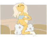  4_fingers adventure_time blonde_hair bottomless breasts bronwyn canine cartoon_network clothed clothing dog eyes_closed female fur hair hi_res horn junyois mammal masturbation pillow pillow_humping small_breasts solo wince yellow_fur 