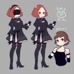  black_blindfold black_dress black_hairband black_legwear blindfold blush breasts brown_eyes brown_hair cherami_leigh cosplay do_m_kaeru dress gloves hairband looking_at_viewer multiple_views nier_(series) nier_automata niijima_makoto okumura_haru persona persona_5 puffy_sleeves seiyuu_connection short_hair smile thighhighs yorha_no._2_type_b yorha_no._2_type_b_(cosplay) yorha_type_a_no._2 yorha_type_a_no._2_(cosplay) 