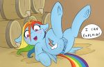  2018 animal_genitalia animal_pussy anus blush colored cutie_mark dialogue english_text equine equine_pussy fearingfun female friendship_is_magic hair hi_res hooves legs_up mammal multicolored_hair my_little_pony open_mouth pegasus pussy rainbow_dash_(mlp) rainbow_hair solo text underhoof wings 