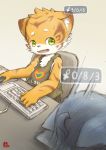  2017 absurd_res anthro clothing cub cute_fangs feline green_eyes hi_res keyboard male mammal mouse open_mouth rodent shirt tiger young yuanyuan 