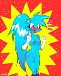  2015 anthro blue_fur blush boots breasts canine clothing embarrassed female footwear fur gloves hair hi_res loulouvz mammal navel nipples nude open_mouth pussy solo spaicy spaicy_chicross 