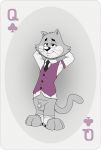  2018 anthro balls bottomless cat clothed clothing dress_shirt feline flaccid fur half-closed_eyes hands_behind_head humanoid_penis looking_at_viewer male mammal necktie neenya partially_clothed penis shirt simple_background small_penis smile solo standing top_cat top_cat_(series) vest 