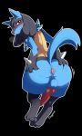  animal_genitalia animal_penis anthro anus balls black_background blush butt conditional_dnp ghostierplume knot looking_at_viewer looking_back lucario male nintendo penis pklucario pok&eacute;mon pok&eacute;mon_(species) presenting presenting_hindquarters simple_background solo video_games 