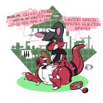  ! ... 2018 3_toes animate_inanimate anthro black_fur bread claws collar dialogue digimon digital_drawing_(artwork) digital_media_(artwork) english_text food fur goo_transformation guilmon hi_res inflatable lagomorph living_inflatable long_ears male mammal markings mind_control rabbit red_collar rubber scalie scarf simple_background smile solo speech_bubble spiral spiral_eyes text toe_claws toes transformation trevor-fox 