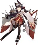  anchor animal_ears azur_lane bangs black_hair black_legwear breasts closed_mouth extra_ears eyebrows eyeliner fox_ears frown full_body haori hip_vent holding holding_sword holding_weapon hood hood_down japanese_clothes jong_tu katana kikumon leg_up legs_apart long_hair long_sleeves looking_at_viewer machinery makeup miniskirt nagato_(azur_lane) nagato_(azur_lane)_(old_design) official_art pleated_skirt red_eyes red_skirt rope sheath sheathed shide shimenawa skirt small_breasts solo standing standing_on_one_leg straight_hair sword tabi tachi-e thighhighs transparent_background turret turtleneck weapon wide_sleeves 