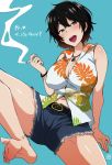  black_hair blush breasts cigarette cleavage copyright_request ikeshita_moyuko jewelry necklace open_mouth shirt short_hair shorts 