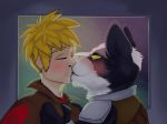  2018 anthro avocato blush cat clothing duo feline final_space friggin-rat fur gary_(final_space) hi_res human kissing male male/male mammal 