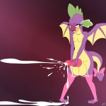  2018 anthro balls big_balls blush clothing cum cumshot dragon ejaculation erection fibs friendship_is_magic girly hi_res knot legwear male mammal masturbation membranous_wings mostly_nude my_little_pony orgasm penile_masturbation penis ribbons scalie simple_background solo spike_(mlp) stockings tail_bow tail_ribbon wings 
